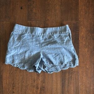 LOFT Blue Denim Shorts with Scalloped Hem